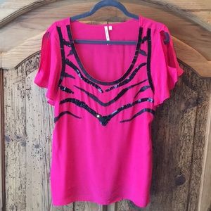 Hot pink silk beaded blouse